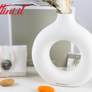 23001 Vaso Tondo Bianco con Pampas Claraluna