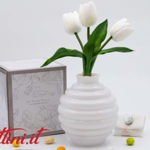 Vaso Tondo Piccolo Bianco con Tulipani – 26156TULIP Claraluna
