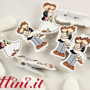Decorazione Legno Sposi Happy con mollettina